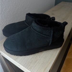 Uggs Short Black Suede Fuzzy-Lined Slip-On Shoes
